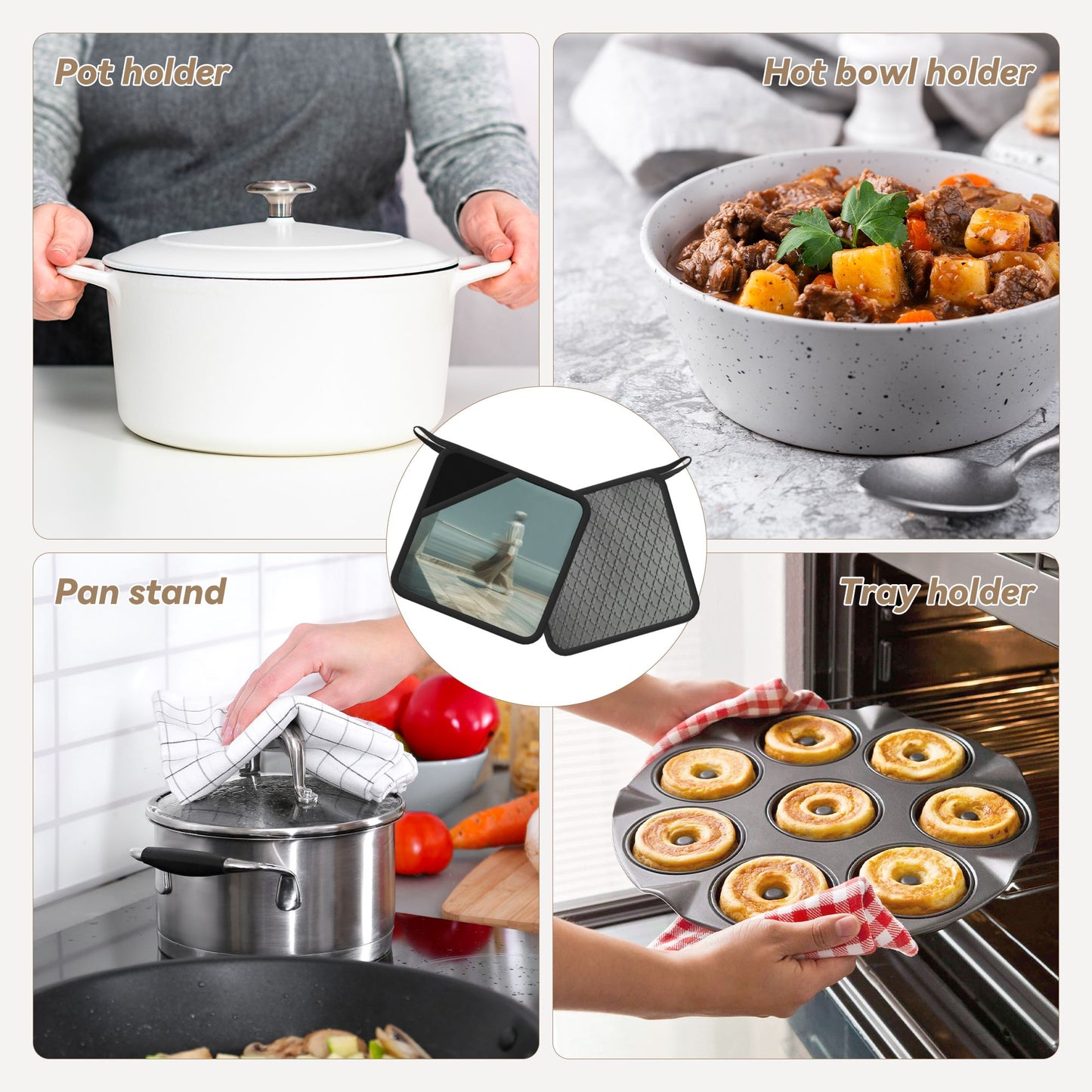 2-Pack Artistic Square Heat-Resistant Pads | Elegant Photography Print Insulation Mats 7.1x7.1in | Non-Slip Kitchen Hot Pads for Pots, Plates & Cups