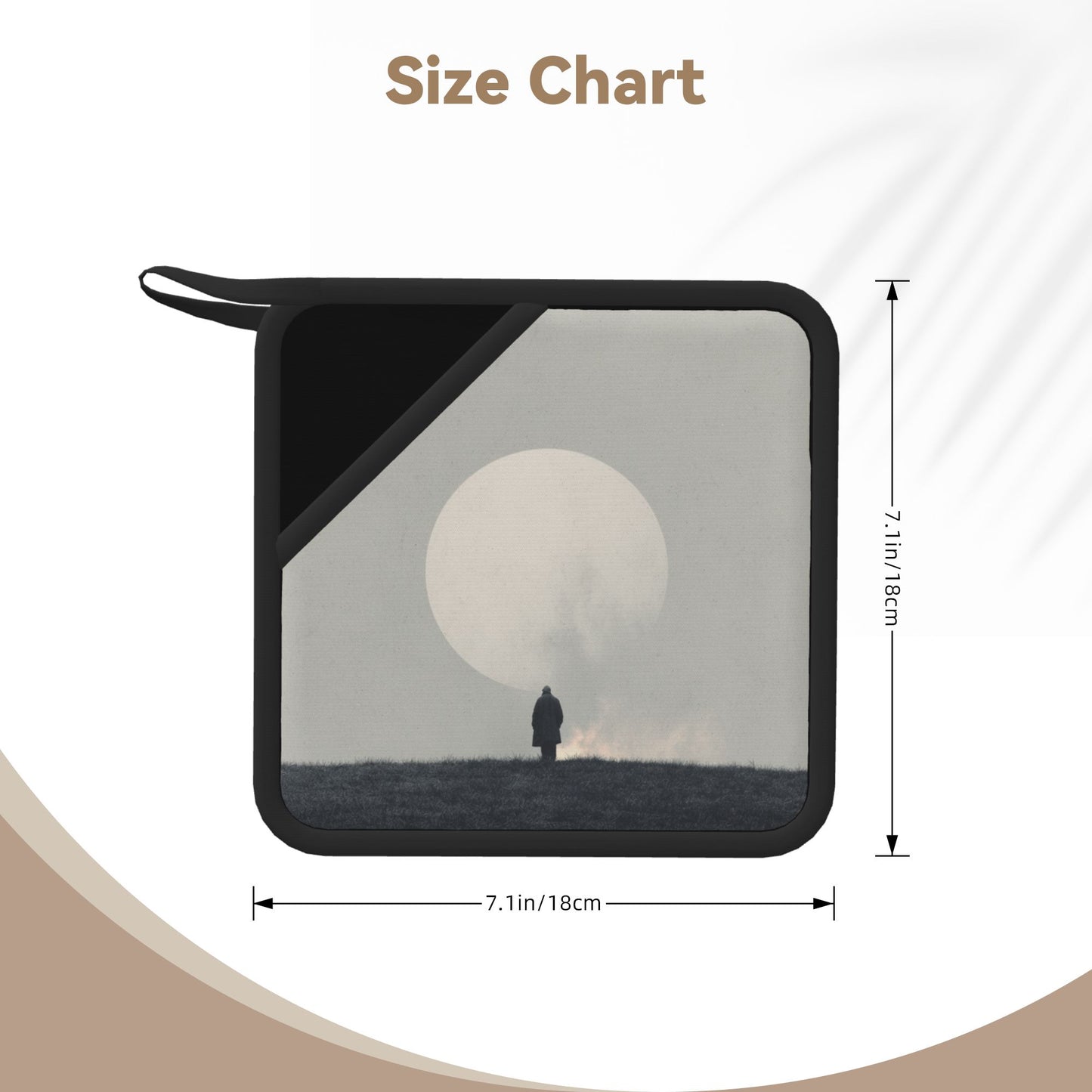 2-Pack Minimalist Thoughtful Heat-Resistant Pads | Lone Figure Under Moon Print | 7.1x7.1in Artistic Square Non-Slip Kitchen Mats
