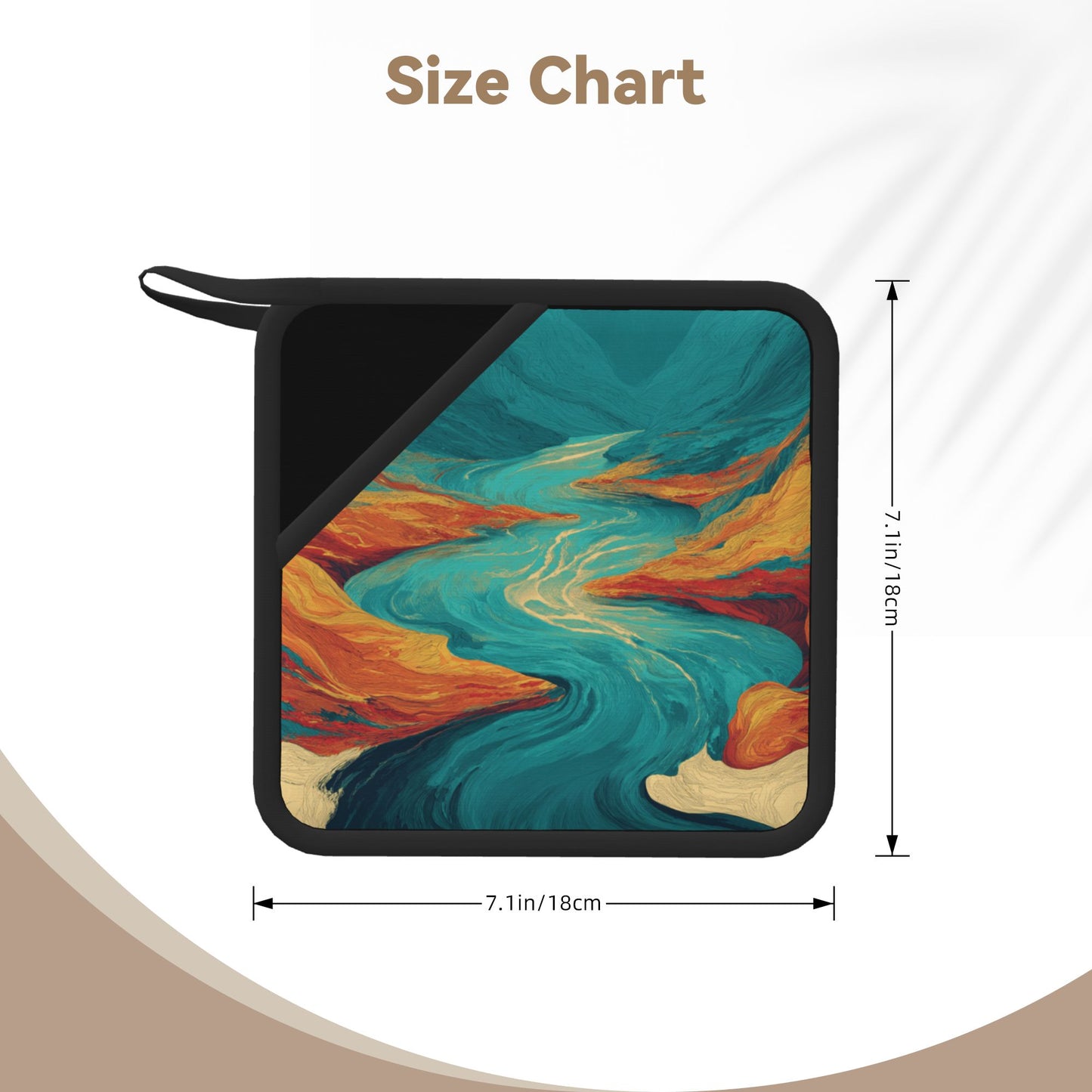 2-Pack Abstract Canyon Art Heat-Resistant Pads | Colorful Terrain & Blue River Painting Print | 7.1x7.1in Artistic Square Kitchen & Table Mats