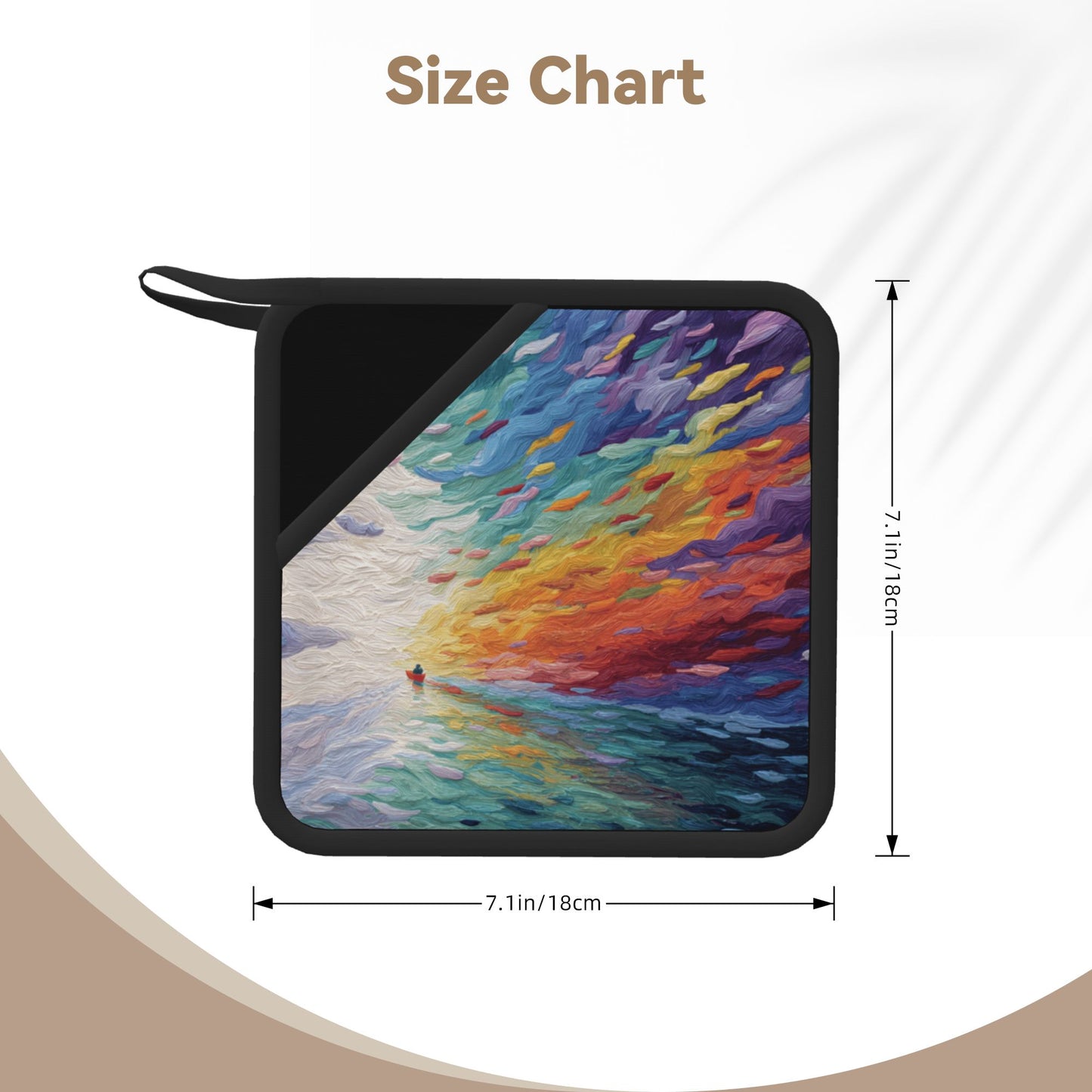 2-Pack Impressionist Style Heat-Resistant Pads | Colorful Sky & Solo Boat Painting Print | 7.1x7.1in Artistic Square Kitchen & Tabletop Mats