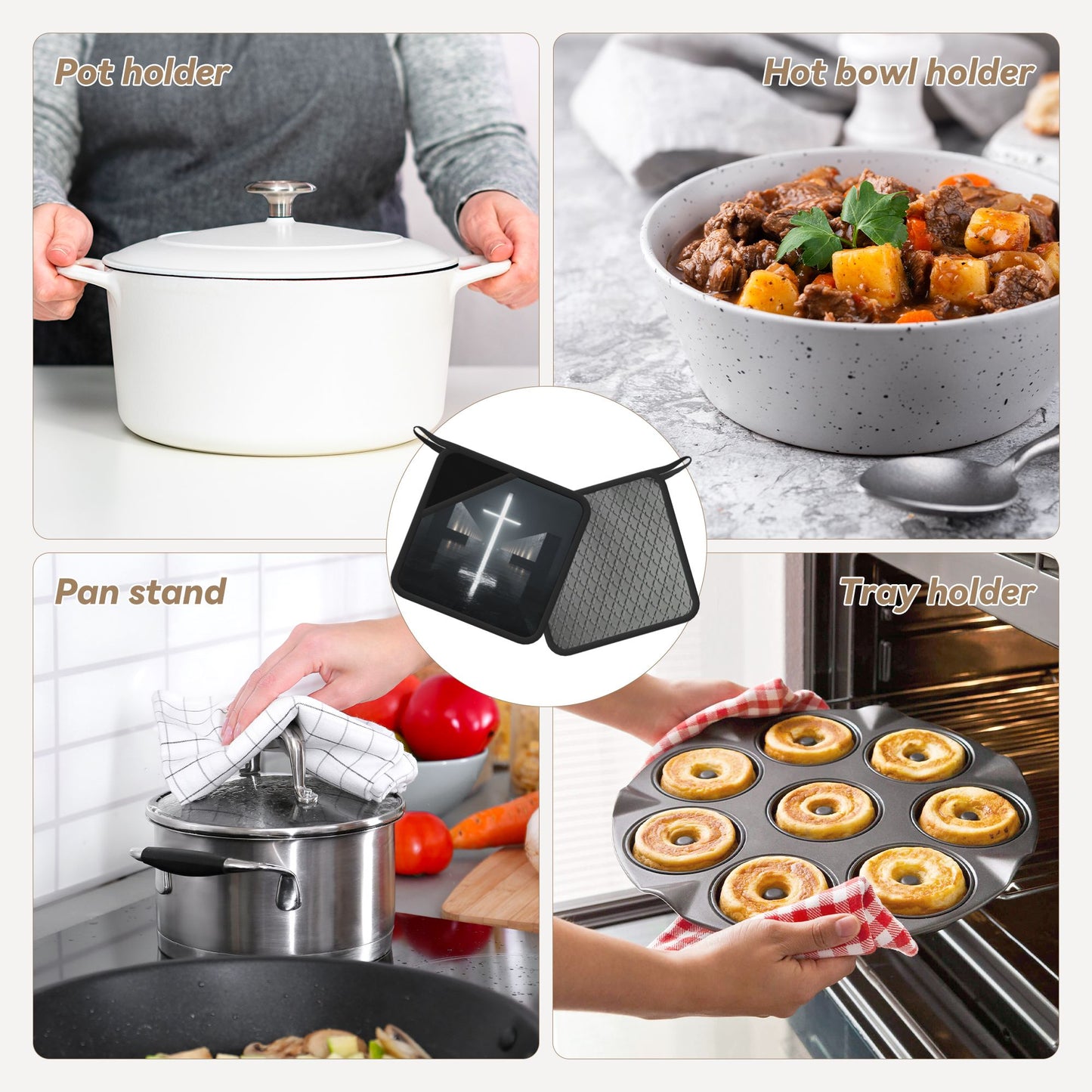 2-Pack Minimalist Crosslight Heat-Resistant Pads | Luminous Cross in Symmetrical Dark Space | 7.1x7.1in Modern Symbolic Kitchen & Tabletop Mats