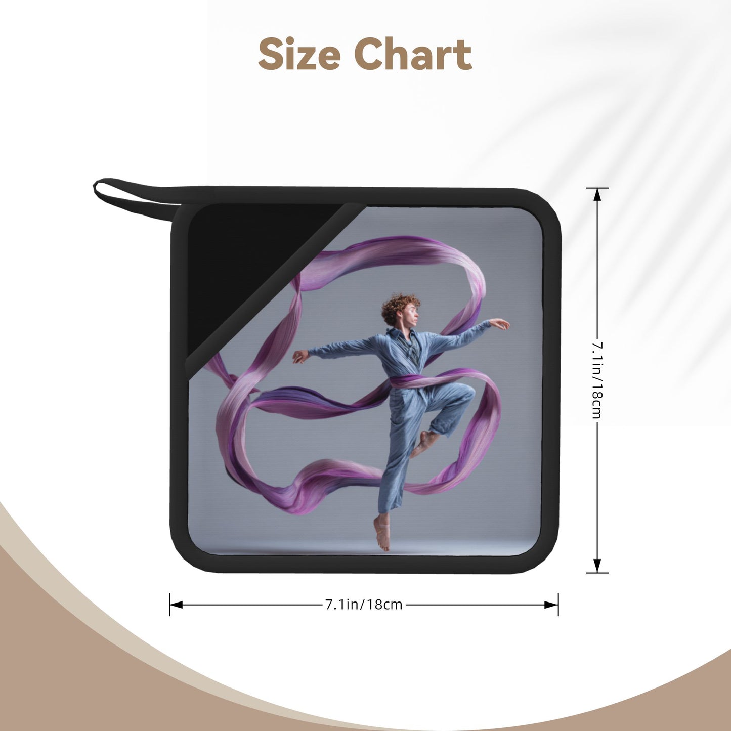 2-Pack Dance Movement Heat-Resistant Pads | Flowing Ribbon & Blue-Clad Dancer Illustration | 7.1x7.1in Artistic Square Non-Slip Kitchen & Table Mats