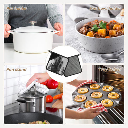 2-Pack Industrial Documentary Style Heat-Resistant Pads | Black & White Workers Climbing Scene Print | 7.1x7.1in Non-Slip Kitchen Counter Mats