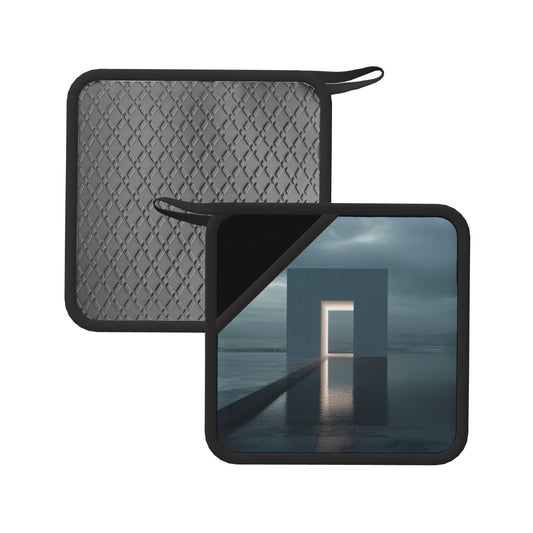 2-Pack Minimalist Gateway Heat-Resistant Pads | Seaside Architecture Light Passage Print | 7.1x7.1in Square Non-Slip Kitchen & Desk Mats