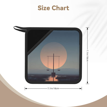2-Pack Philosophical Balance Heat-Resistant Pads | Sunset and Scale Illustration | 7.1x7.1in Minimalist Square Kitchen & Tabletop Mats