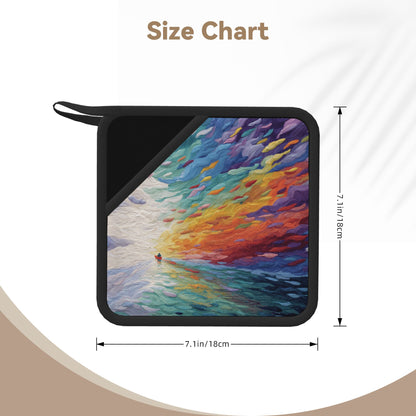 2-Pack Impressionist Style Heat-Resistant Pads | Colorful Sky & Solo Boat Painting Print | 7.1x7.1in Artistic Square Kitchen & Tabletop Mats