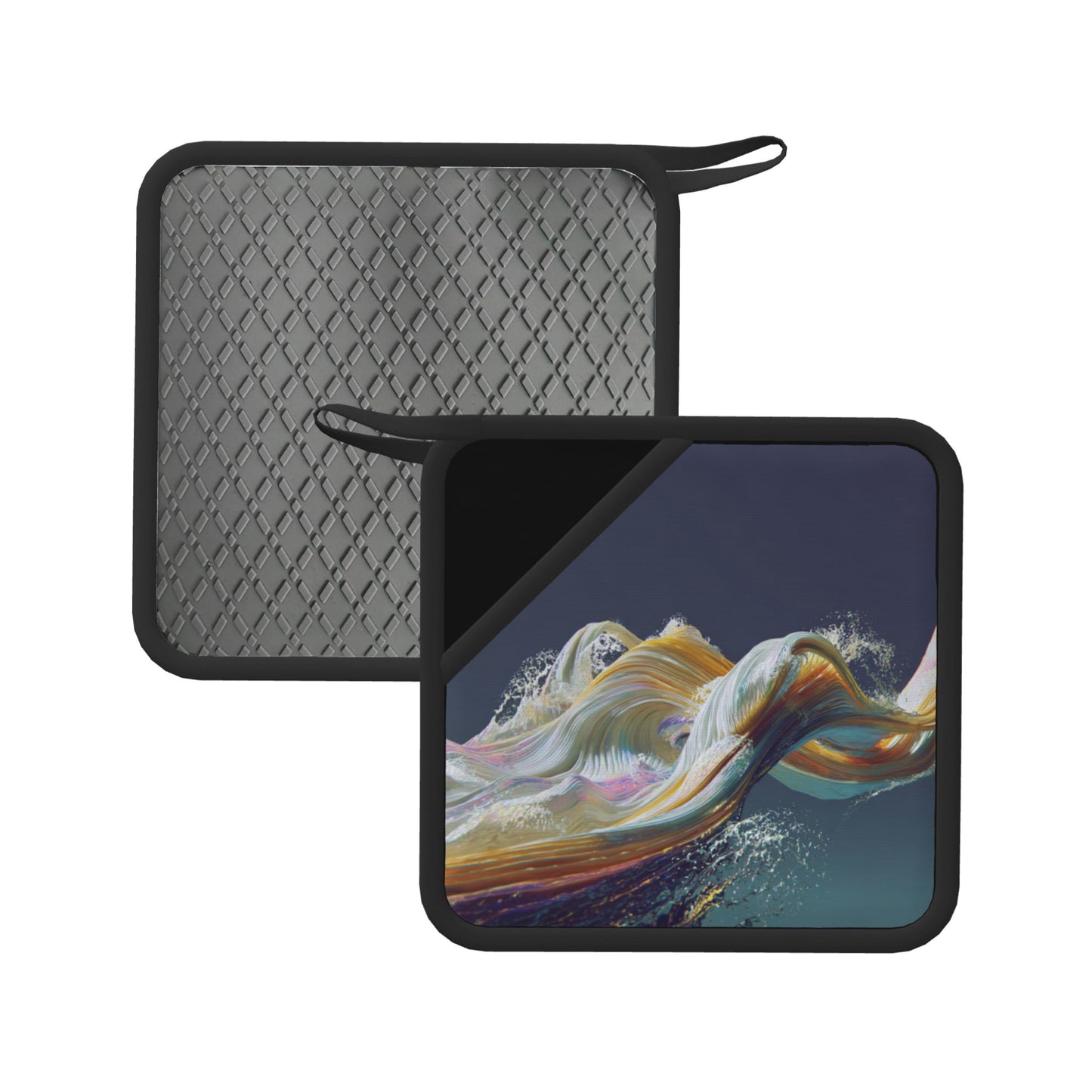 2-Pack Abstract Fluid Art Heat-Resistant Pads | Colorful Wave Ribbon Swirl Design | 7.1x7.1in Square Artistic Non-Slip Kitchen & Table Mats