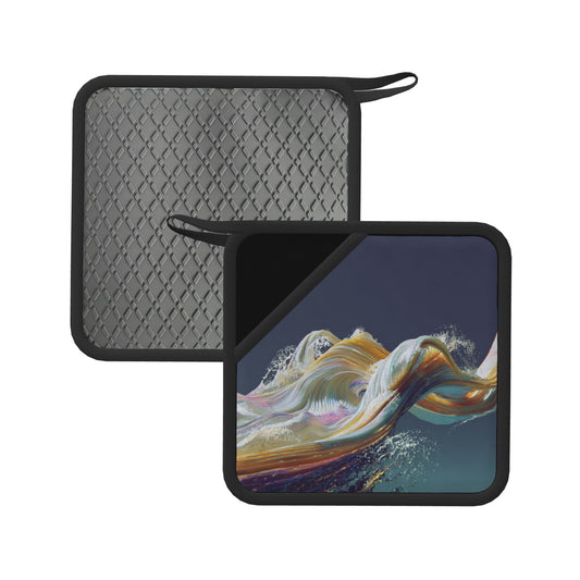 2-Pack Abstract Fluid Art Heat-Resistant Pads | Colorful Wave Ribbon Swirl Design | 7.1x7.1in Square Artistic Non-Slip Kitchen & Table Mats