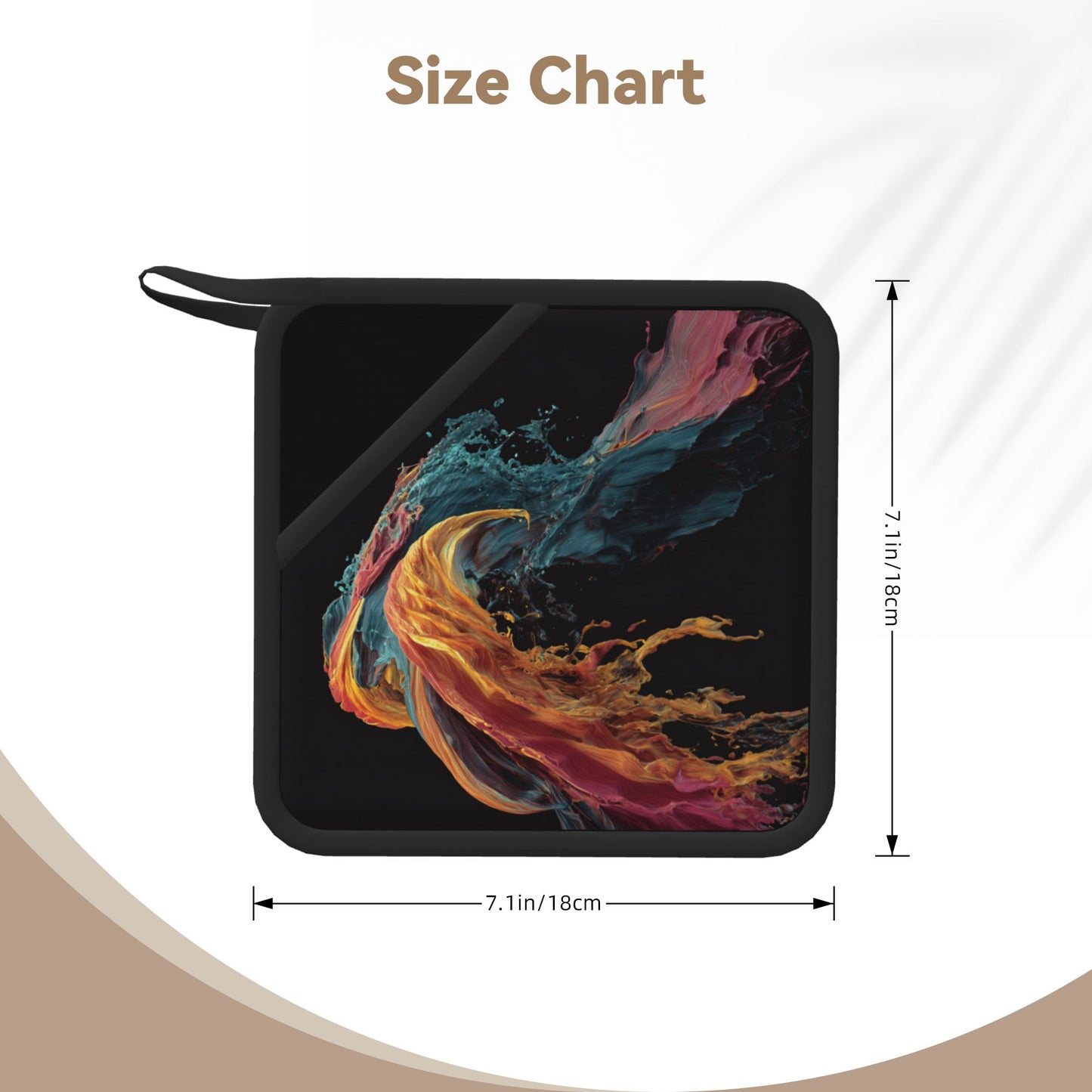 2-Pack Color Explosion Fluid Art Heat-Resistant Pads | Vivid Swirling Splash on Black | 7.1x7.1in Artistic Square Non-Slip Kitchen & Table Mats