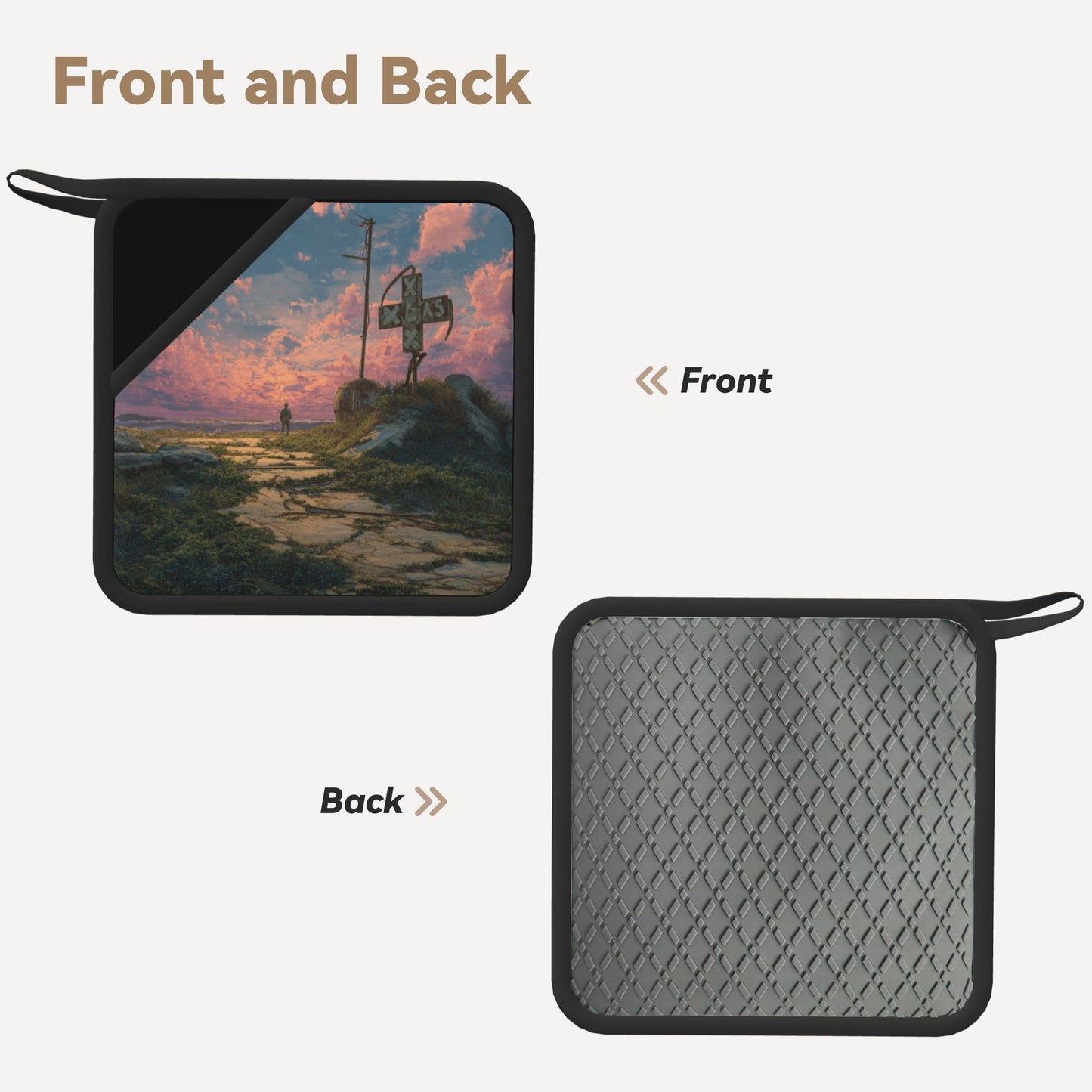 2-Pack Retro Roadside Heat-Resistant Pads | Texas Sign & Lone Traveler Illustration | 7.1x7.1in Vintage Square Non-Slip Kitchen & Table Mats