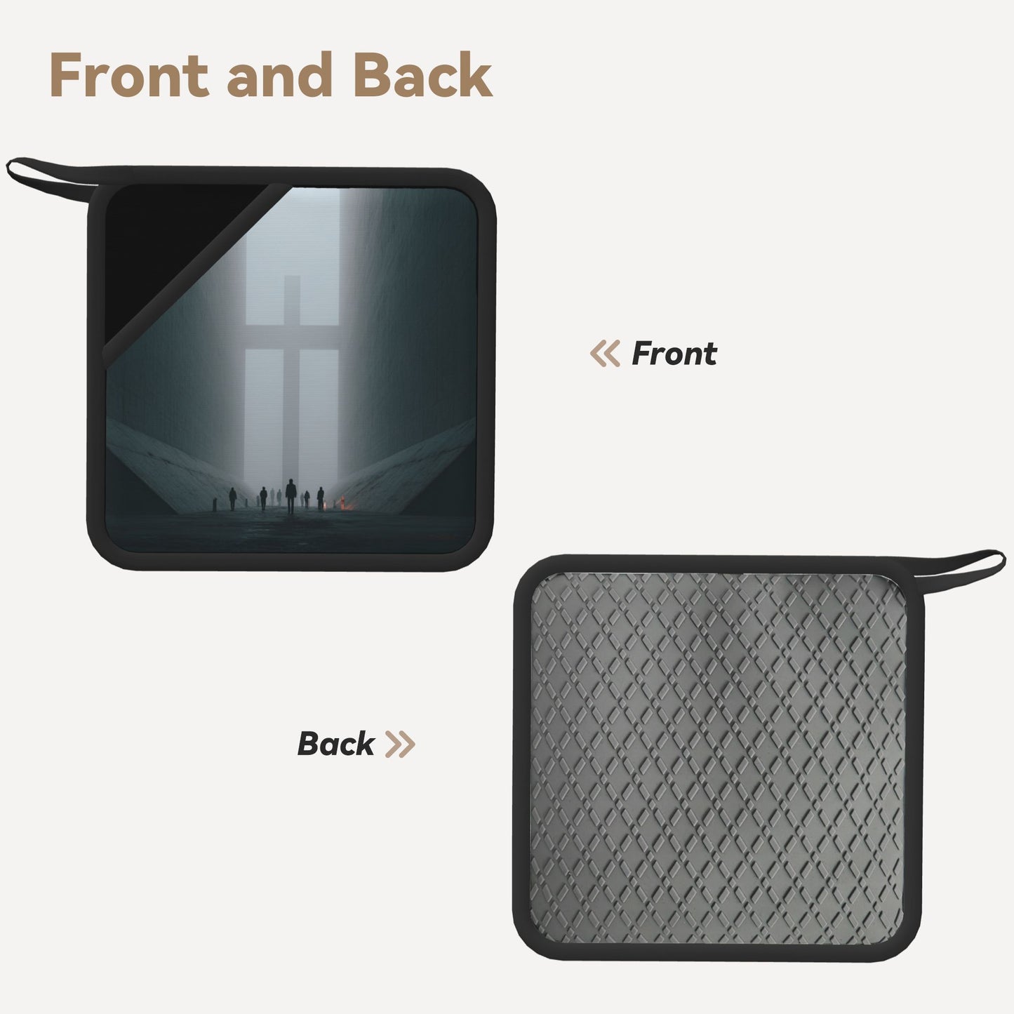 2-Pack Monumental Silence Heat-Resistant Pads | Fog-Cross Structure with Silhouetted Figures | 7.1x7.1in Minimalist Symbolic Art Kitchen & Table Mats